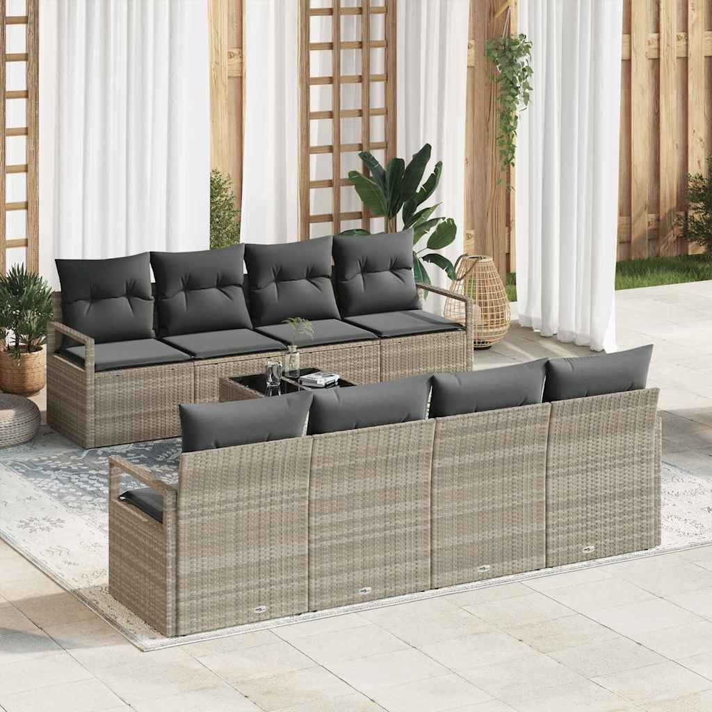 Sofa Set 7 Stk. 6-Sitzanzahl Hellgrau Poly Rattan
