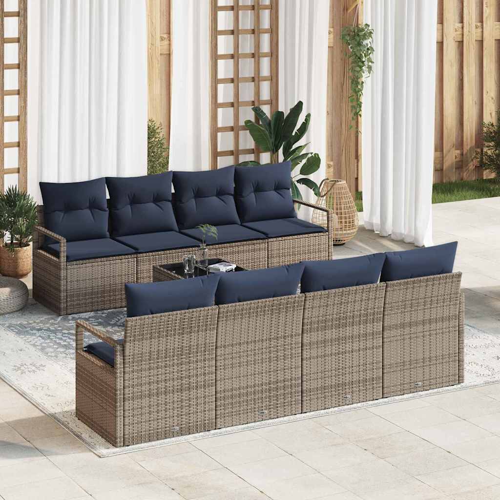 Sofa Set 7 stk. 6-Sitzanzahl Grau und Blau Poly Rattan