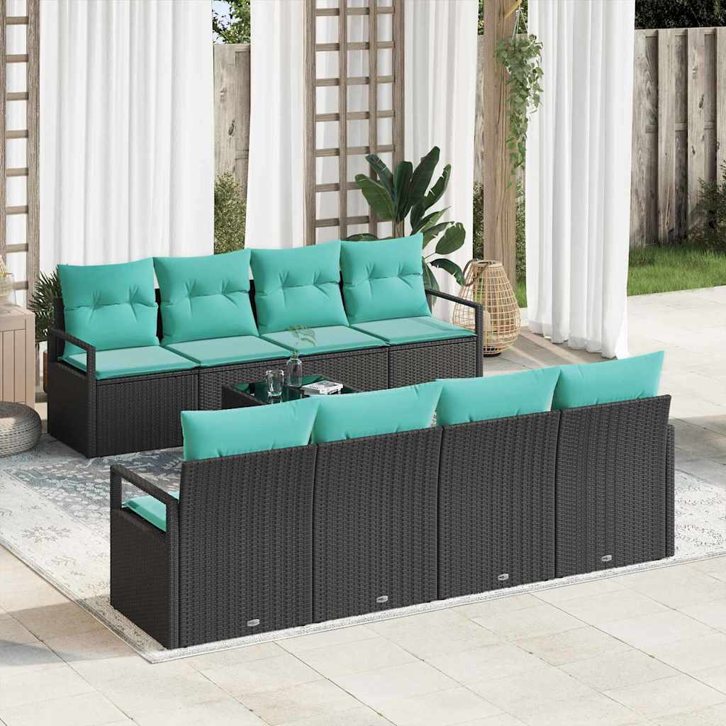 Sofa Set 7 stk. 6-Sitzanzahl Schwarz und Hellblau Poly Rattan