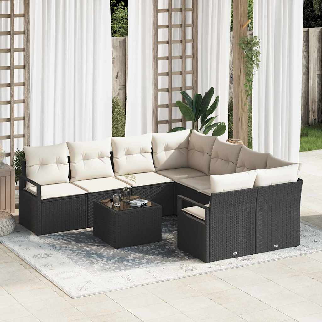 Sofa-Set 9 Stk. 8-Sitzanzahl Schwarz und Creme Polyrattan