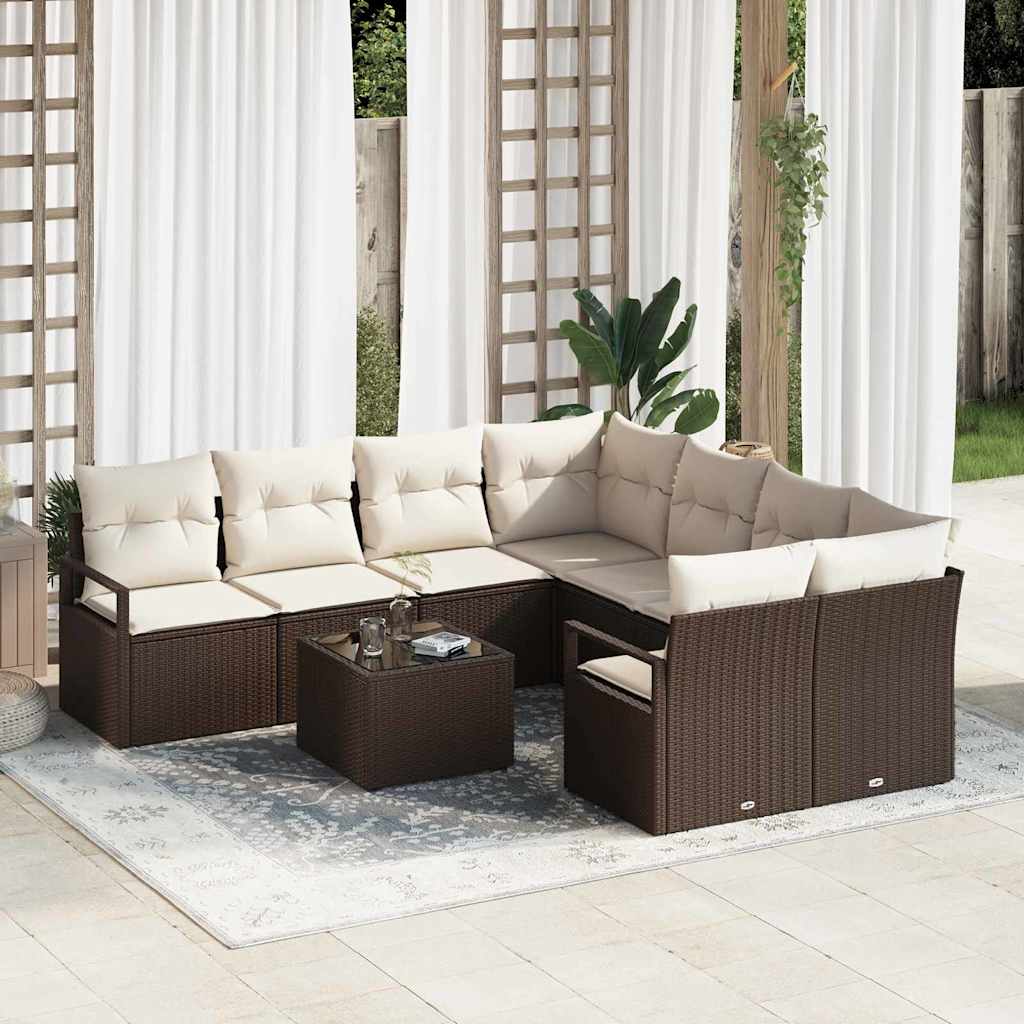 Sofa-Set 9 Stk. 8-Sitzanzahl Braun und Creme Polyrattan