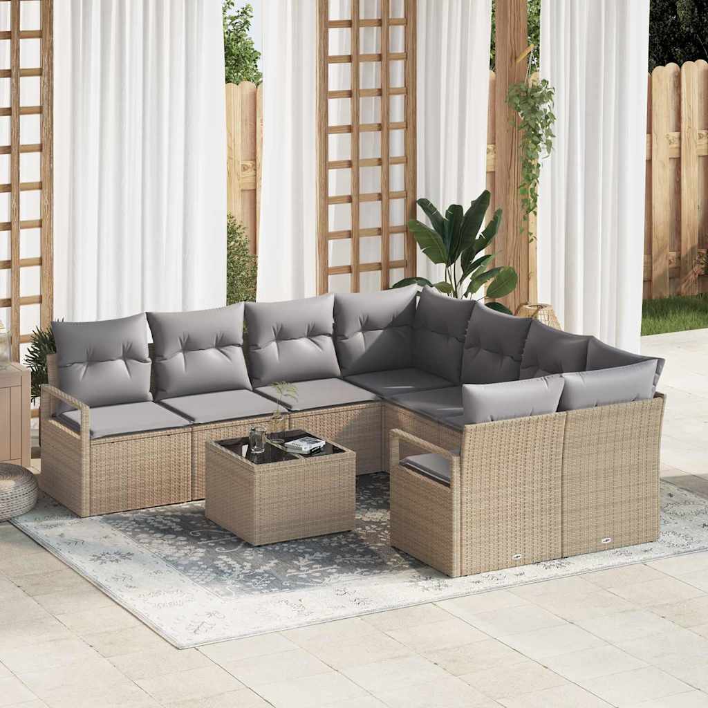 Sofa-Set 9 Stk. 8-Sitzanzahl Beige und Grau Polyrattan