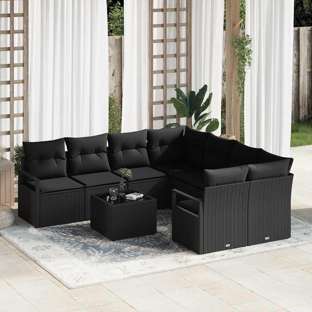 Sofa-Set 9 Stk. 8-Sitzanzahl Schwarz Polyrattan