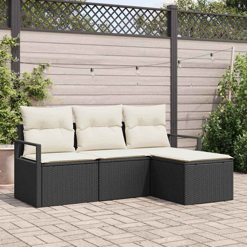 Sofa Set 4 stk. Schwarz [Synthetisch]: Poly Rattan