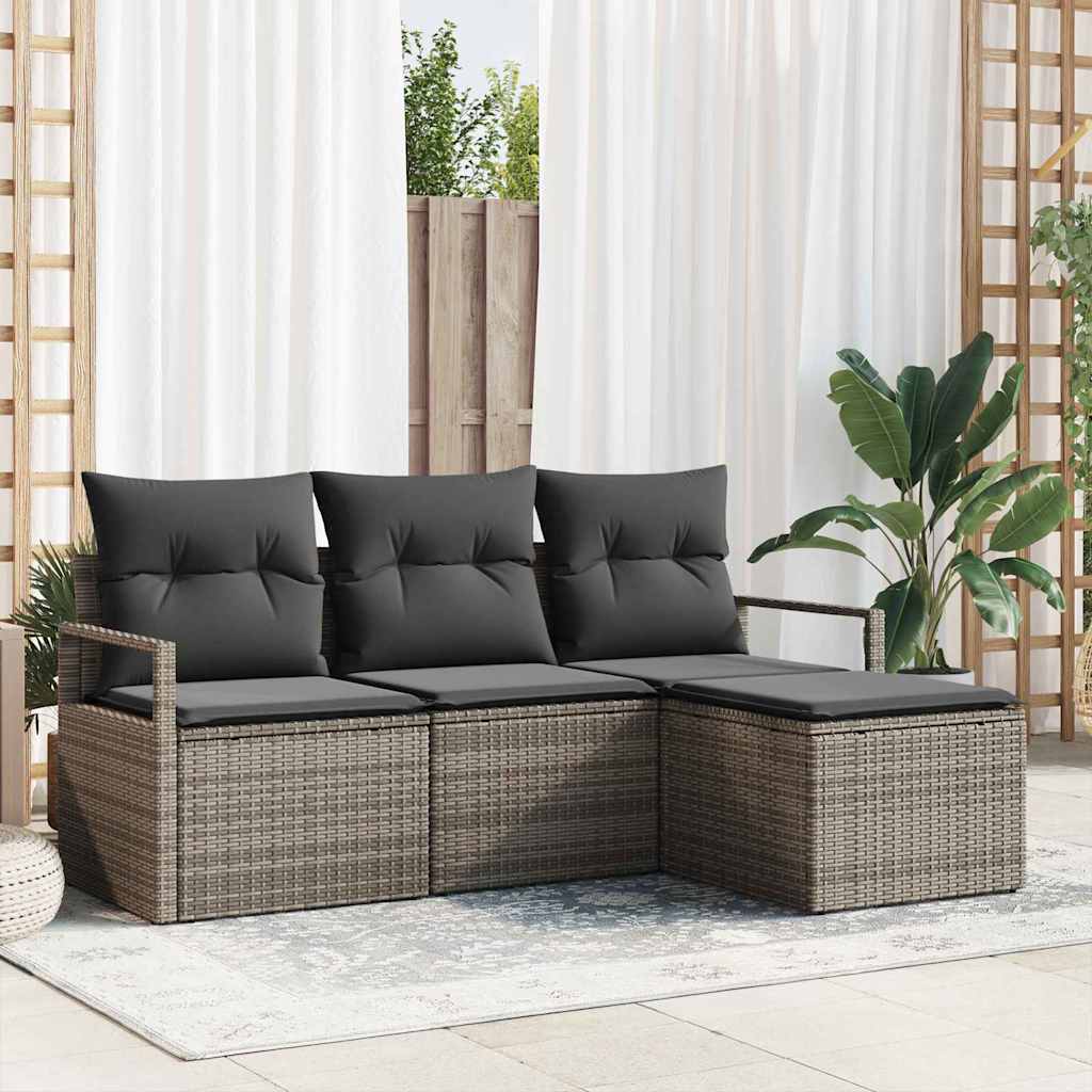 Sofa Set 4 stk. Grau [Synthetisch]: Poly Rattan