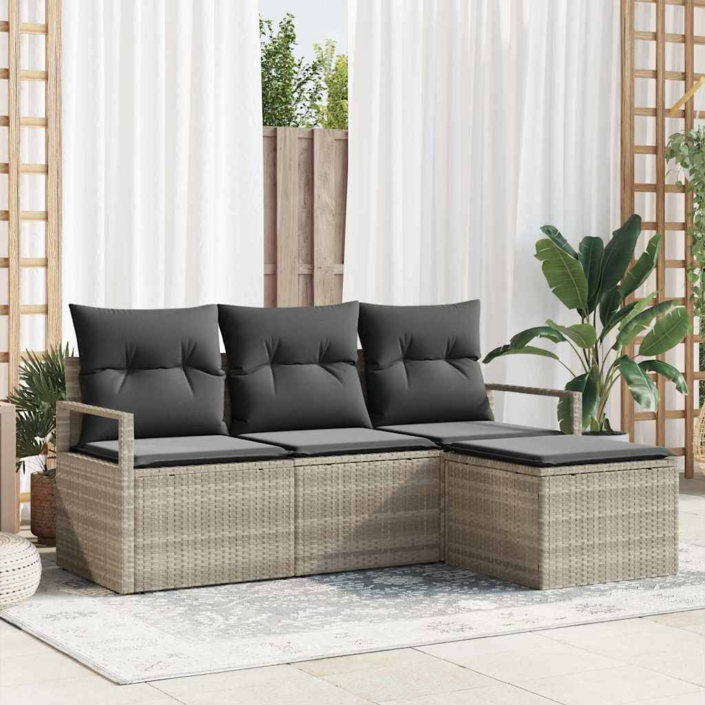 Sofa Set 4 stk. Hellgrau [Synthetisch]: Poly Rattan