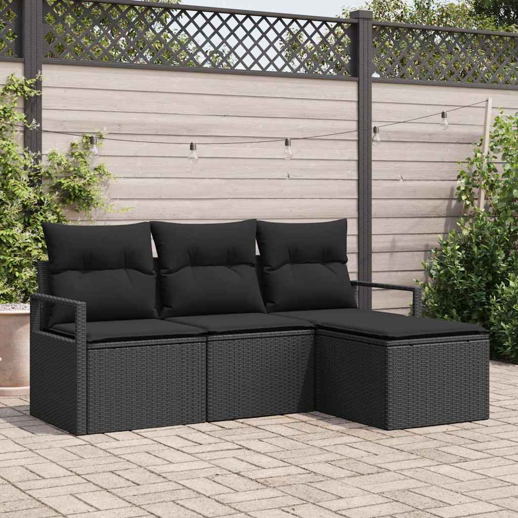 Sofa Set 4 stk. Schwarz [Synthetisch]: Poly Rattan