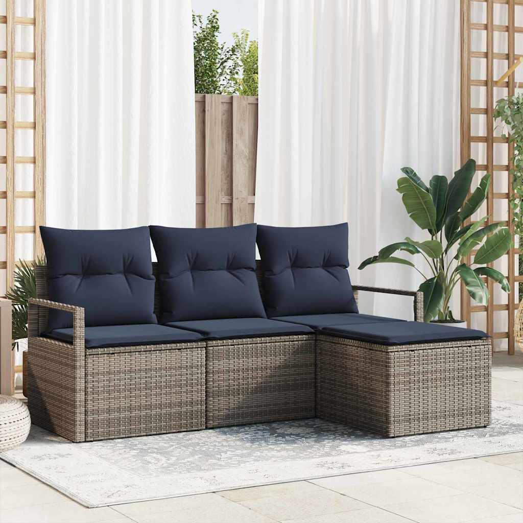 Sofa Set 4 stk. Grau Poly-Rattan