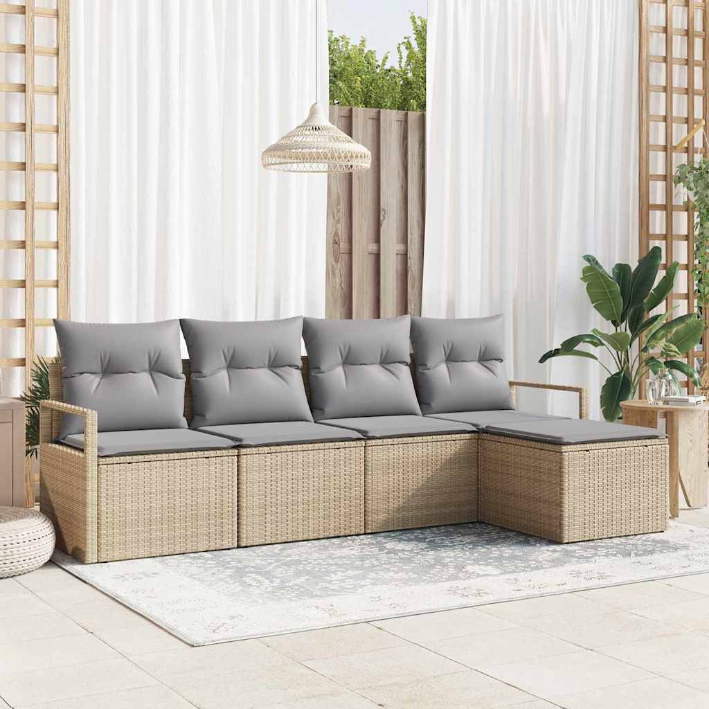 Sofa Set 5 stk. Beige [Synthetisch]: Poly Rattan