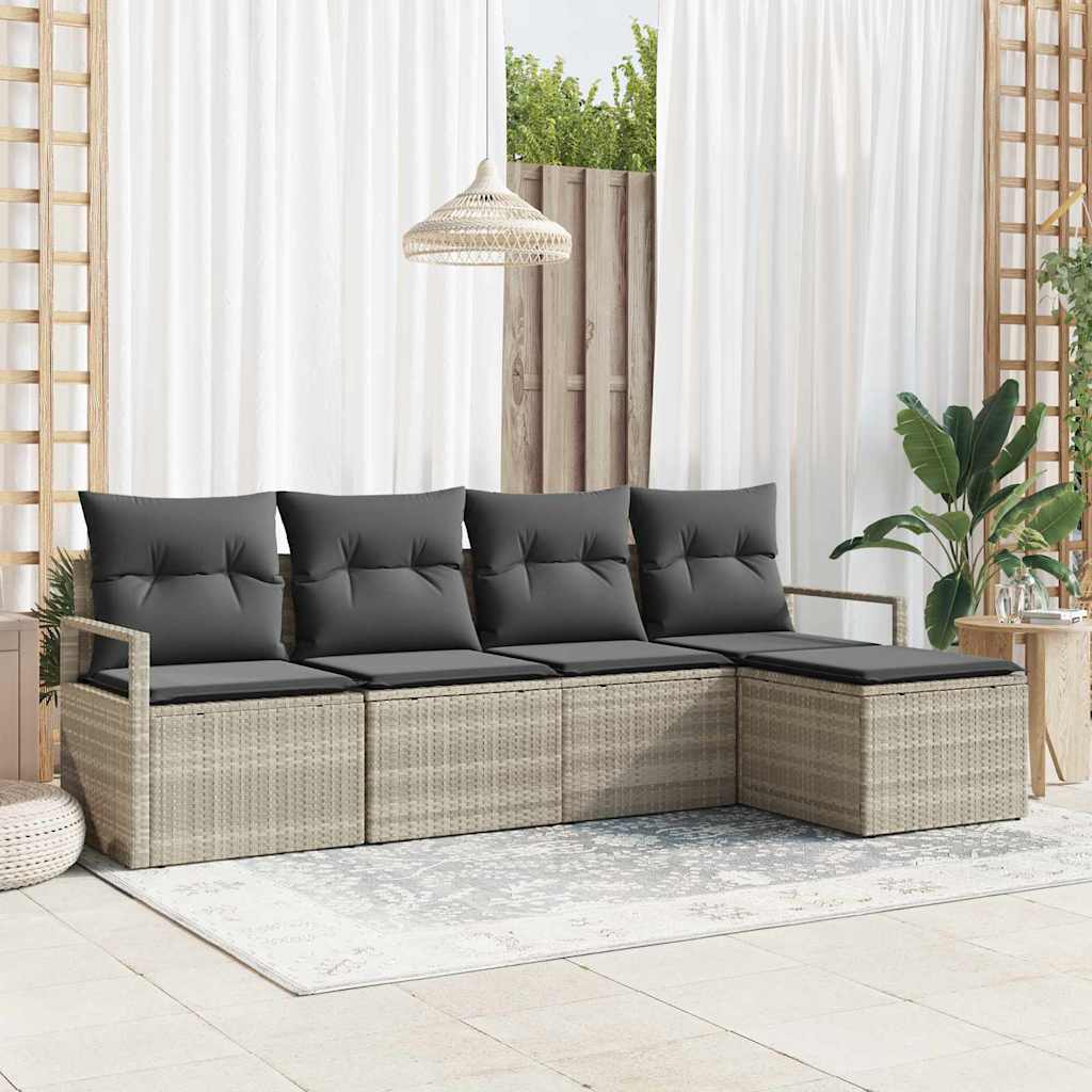 Sofa Set 5 stk. Hellgrau [Synthetisch]: Poly Rattan