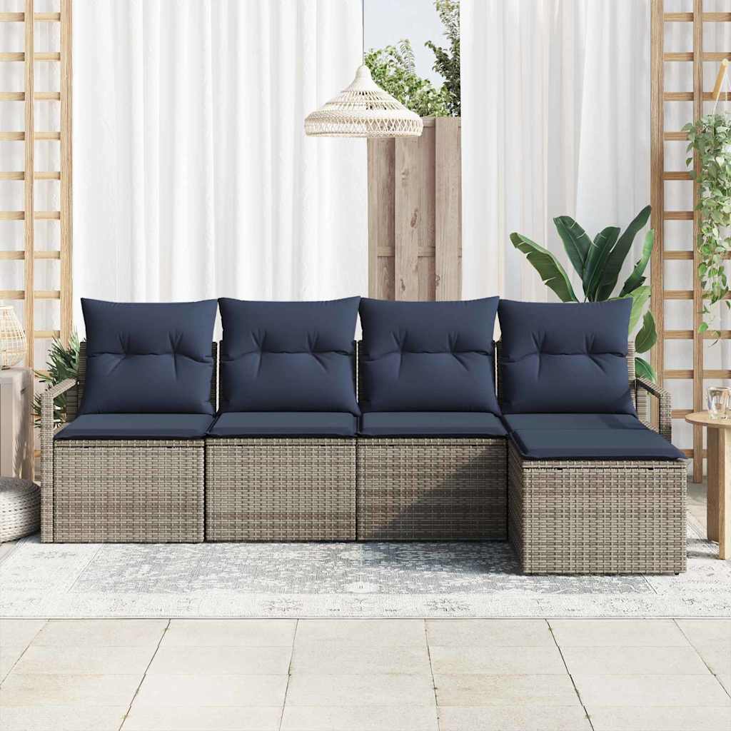 Sofa Set 5 stk. Grau [Synthetisch]: Poly Rattan