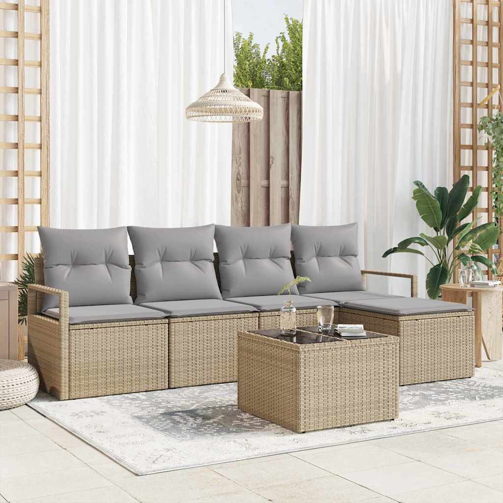 Sofa Set 6 stk. Beige [Synthetisch]: Poly Rattan