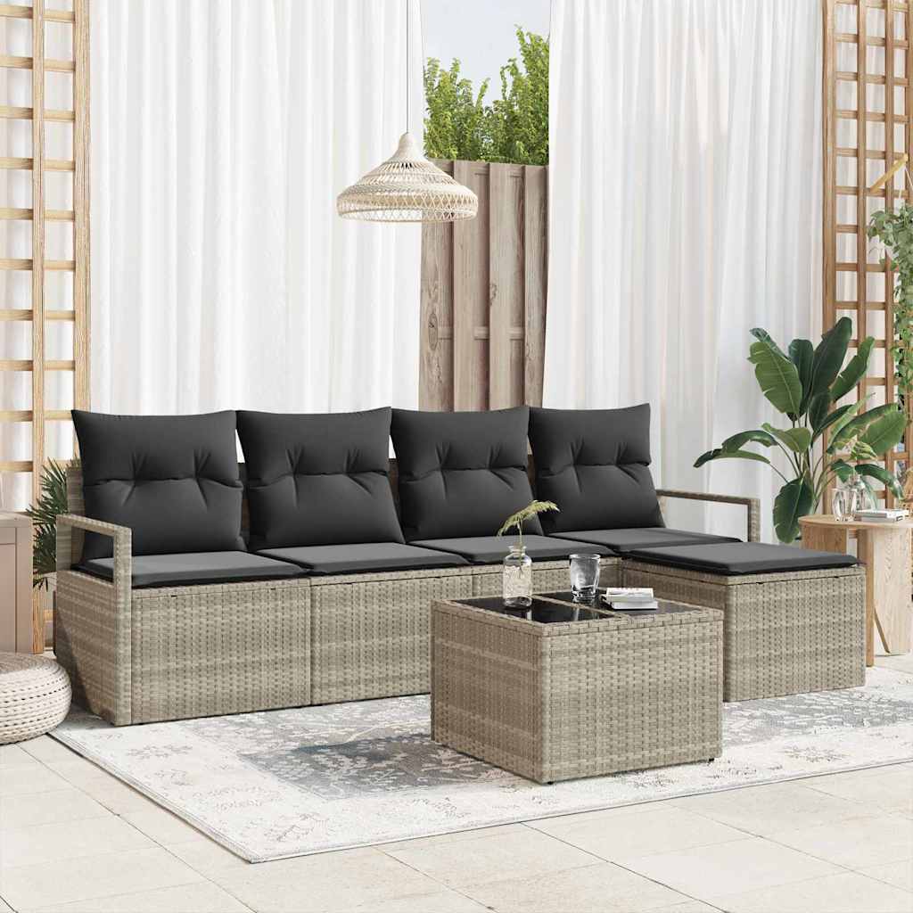 Sofa Set 6 stk. Hellgrau [Synthetisch]: Poly Rattan