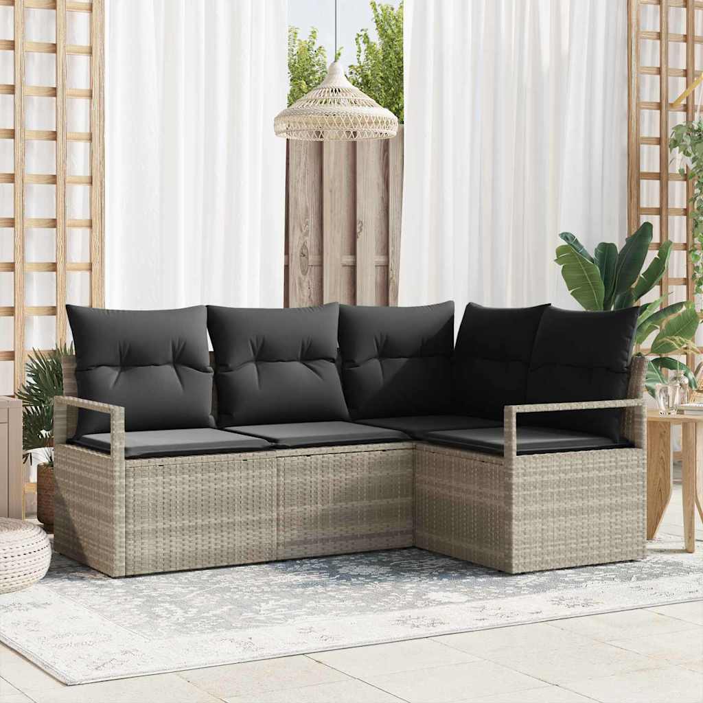 Sofa Set mit Kissen Hellgrau Poly Rattan