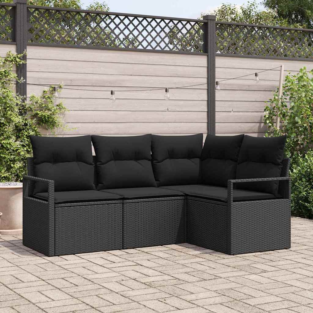 Sofa Set 4 stk. Schwarz [Synthetisch]: Poly Rattan