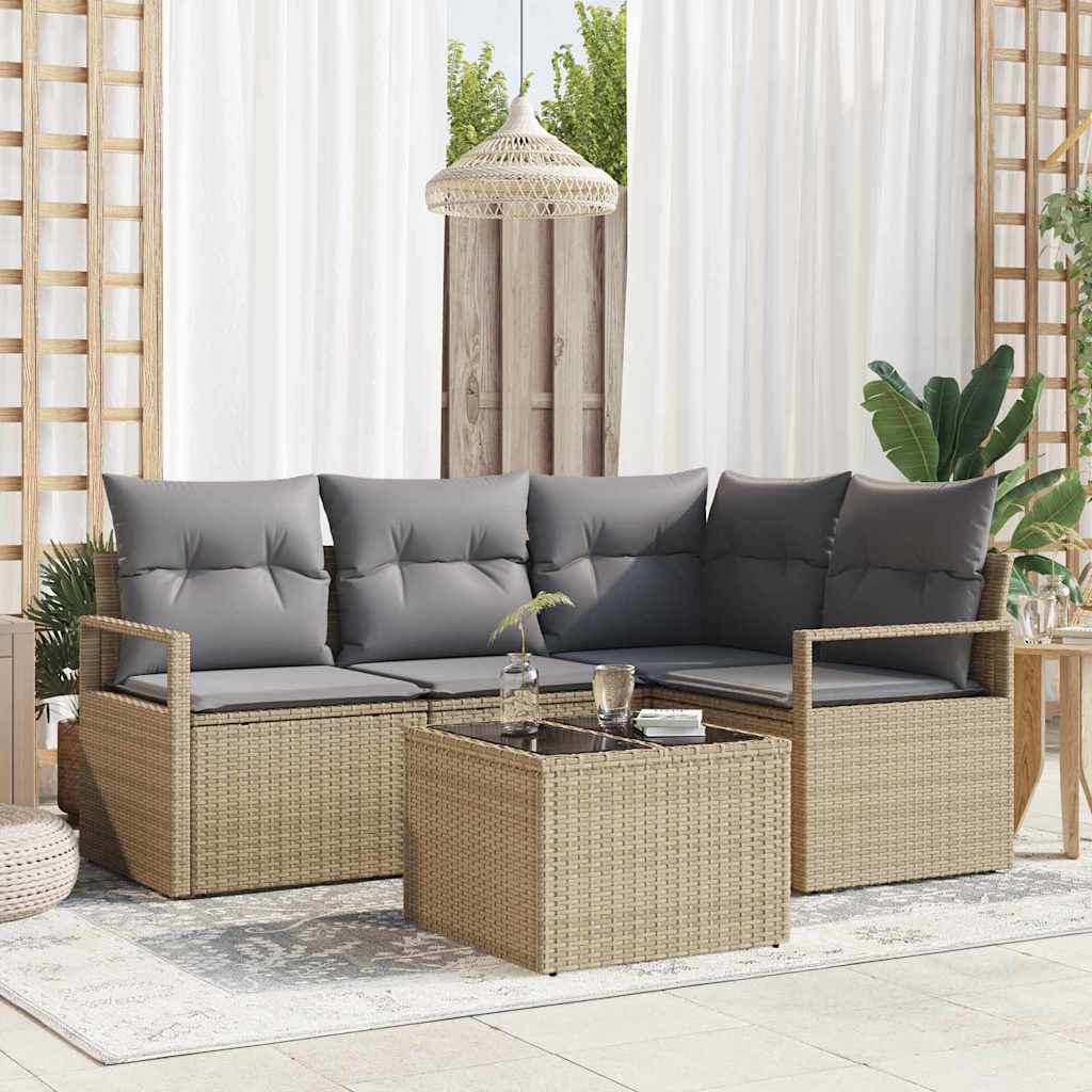 Sofa Set 5 stk. Beige [Synthetisch]: Poly Rattan