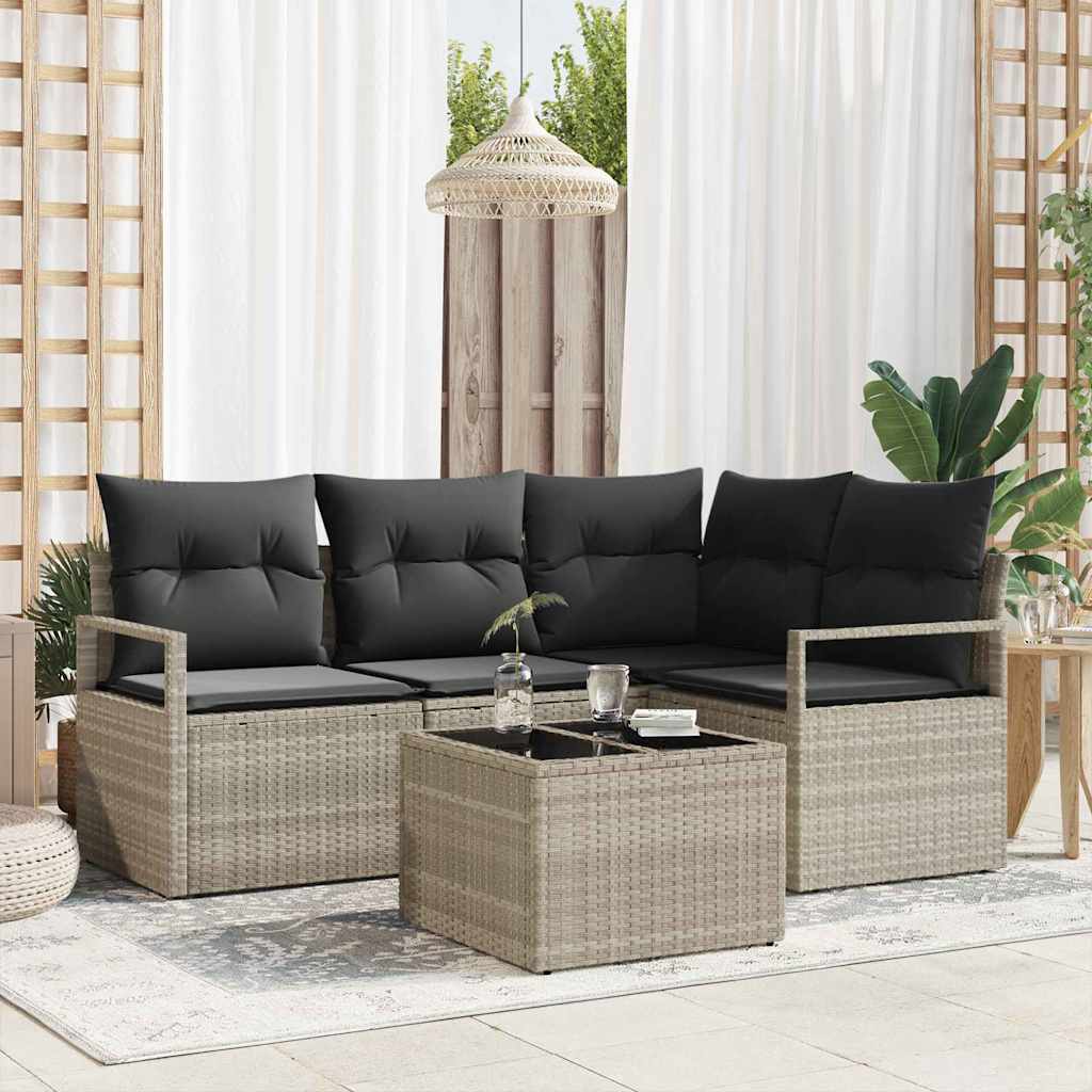 Sofa Set 5 stk. Hellgrau [Synthetisch]: Poly Rattan