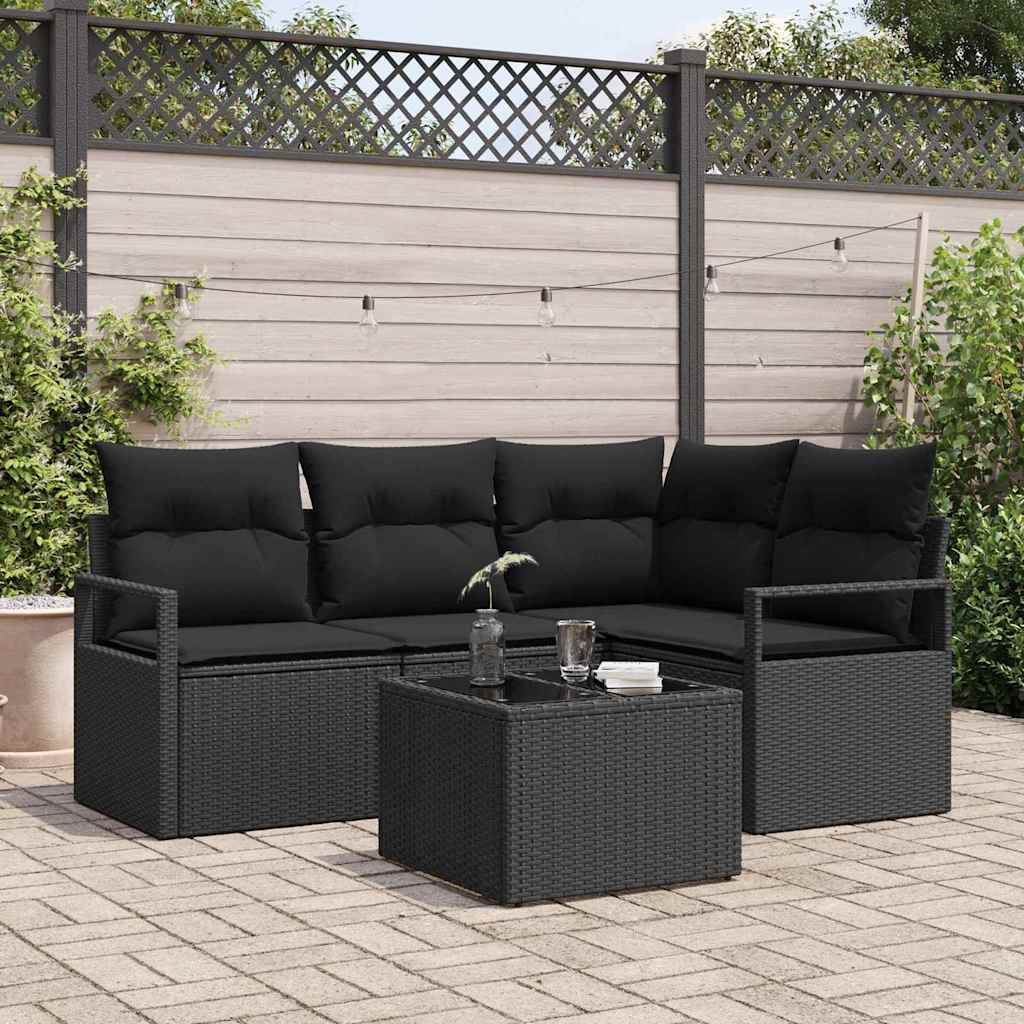 Sofa Set 5 stk. Schwarz [Synthetisch]: Poly Rattan