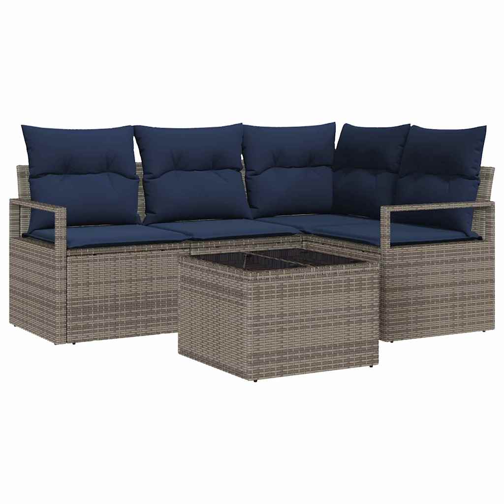 Sofa Set 5 stk. Grau [Synthetisch]: Poly Rattan