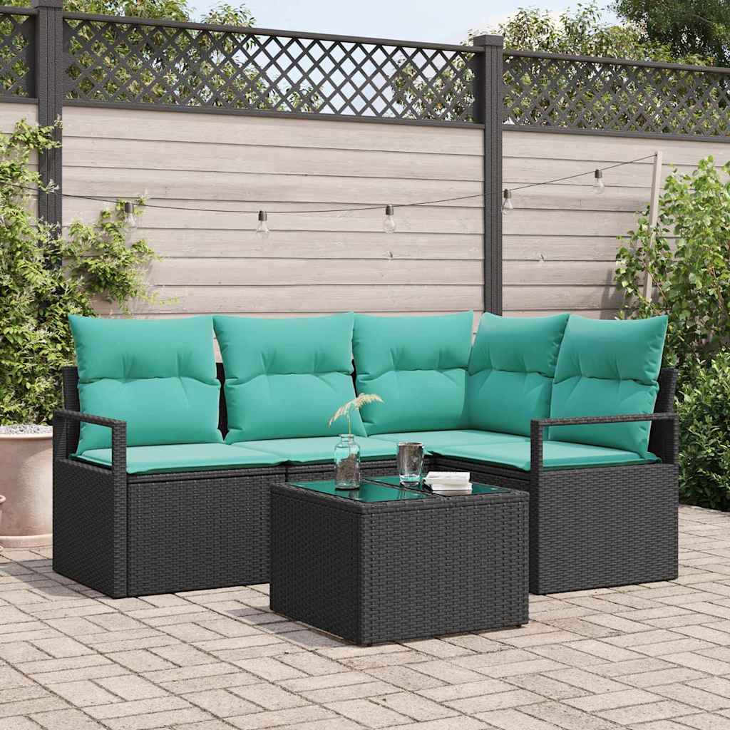 Sofa Set 5 stk. Schwarz [Synthetisch]: Poly Rattan