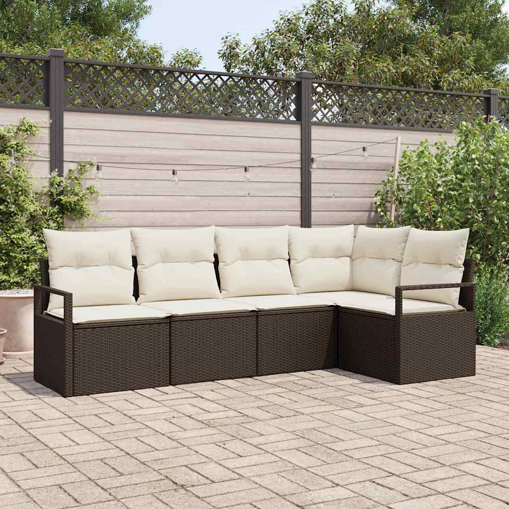 Sofa Set 5 stk. Braun [Synthetisch]: Poly Rattan