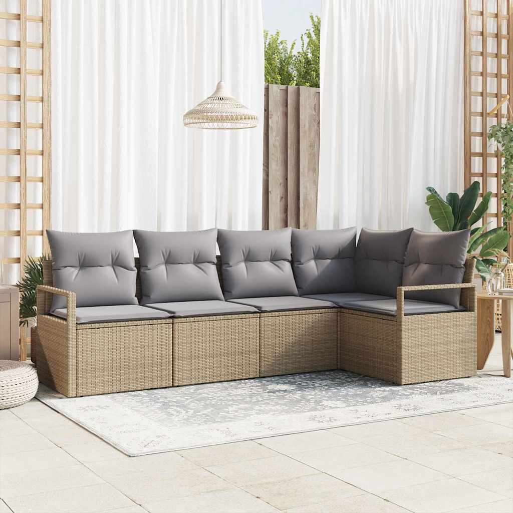 Sofa Set 5 stk. Beige [Synthetisch]: Poly Rattan