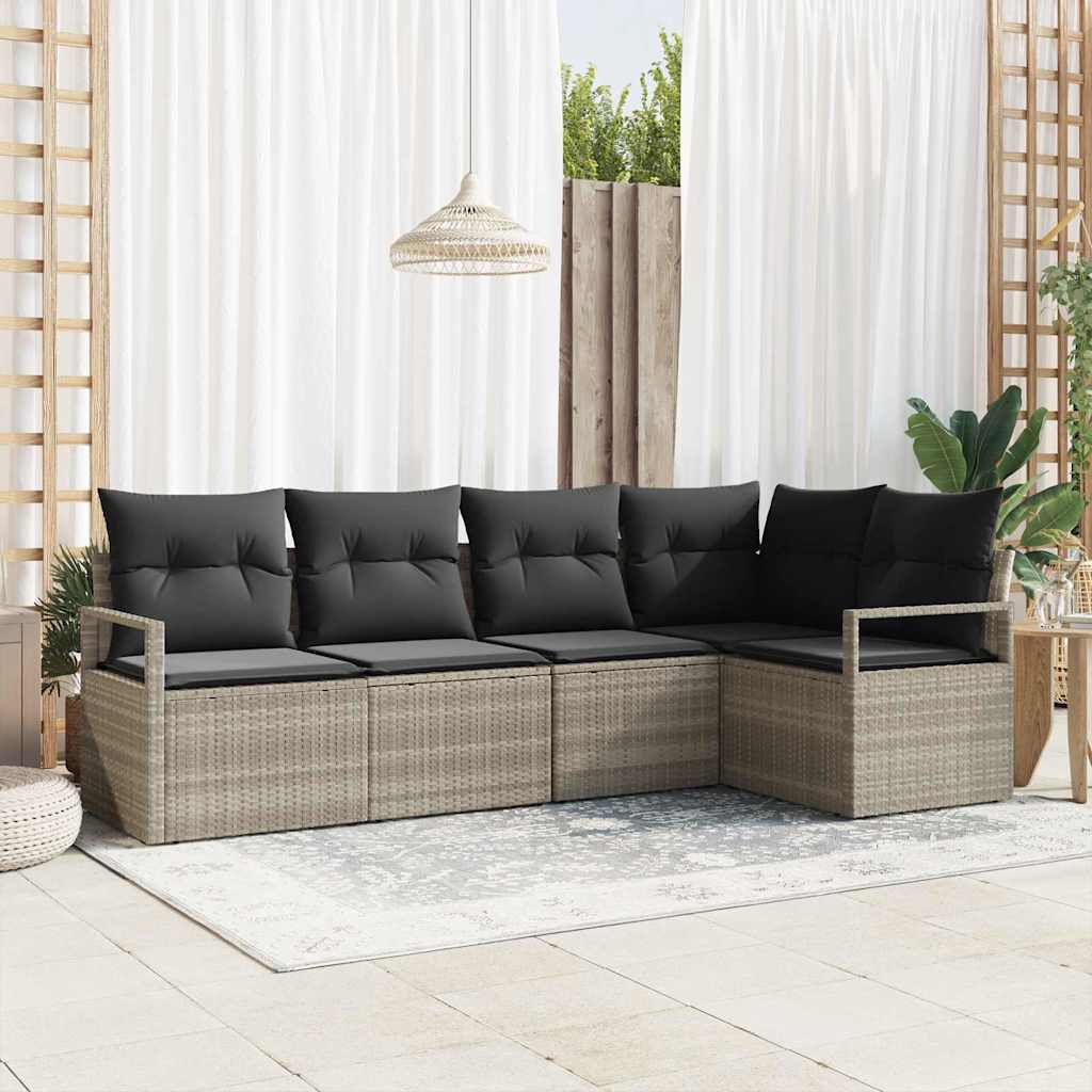 Sofa Set 5 stk. Hellgrau [Synthetisch]: Poly Rattan