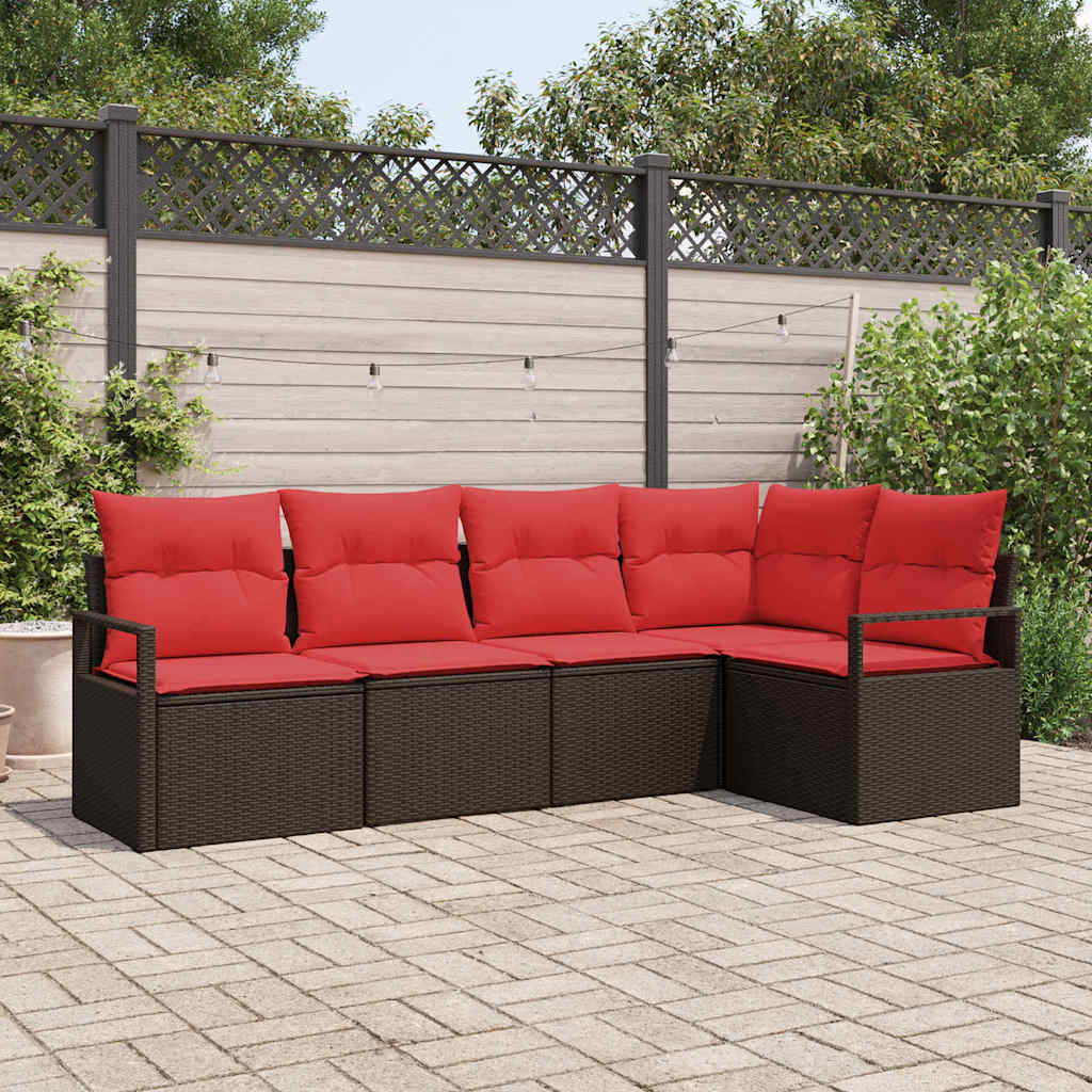 Sofa Set 5 stk. Braun [Synthetisch]: Poly Rattan