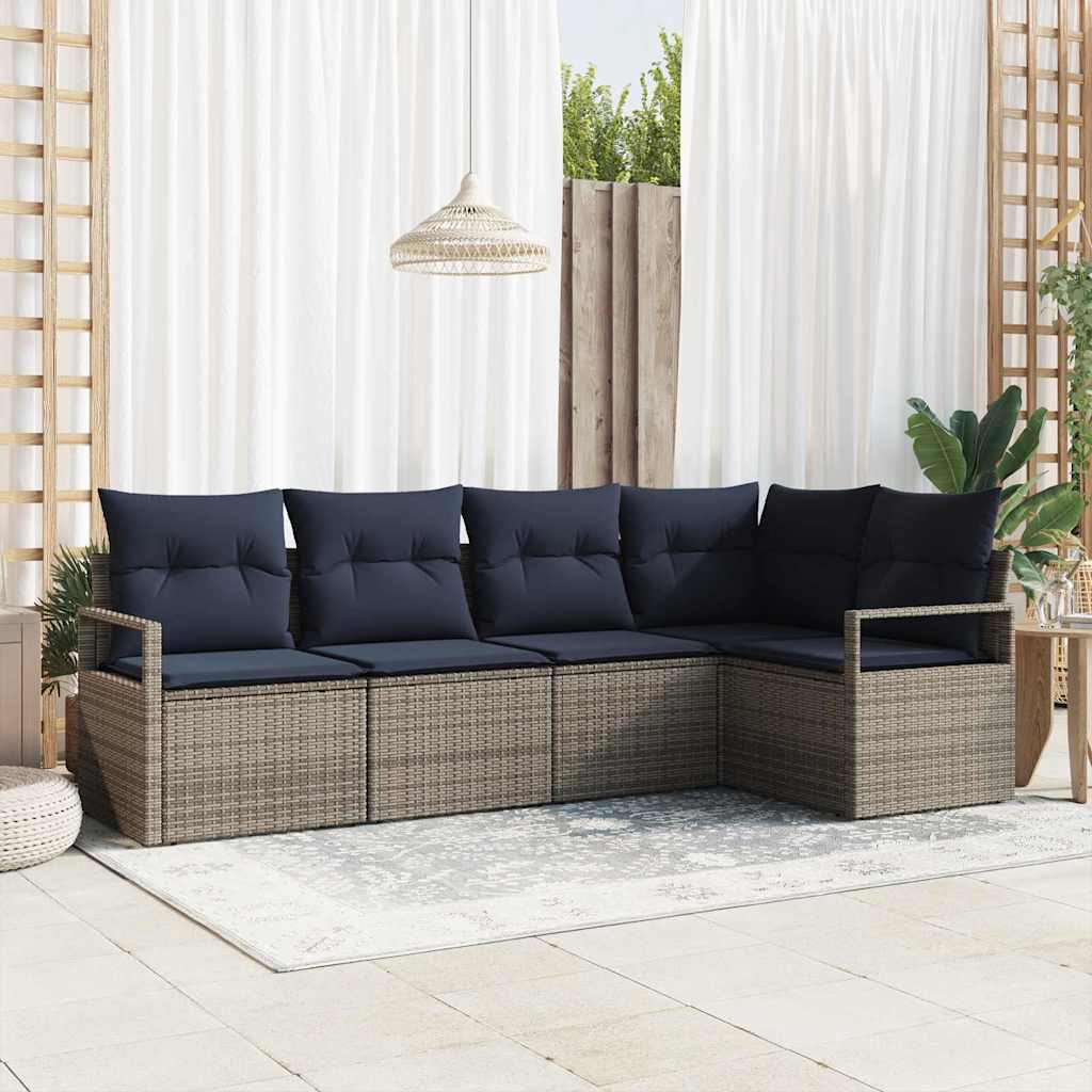 Sofa Set 5 stk. Grau [Synthetisch]: Poly Rattan