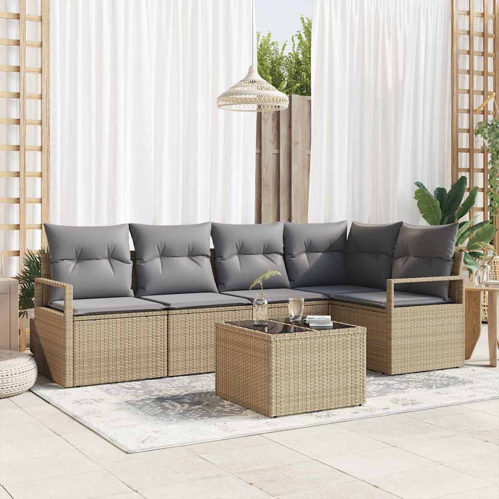 Sofa Set 6 stk. Beige [Synthetisch]: Poly Rattan