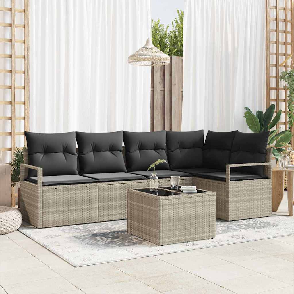 Sofa Set 6 stk. Hellgrau [Synthetisch]: Poly Rattan