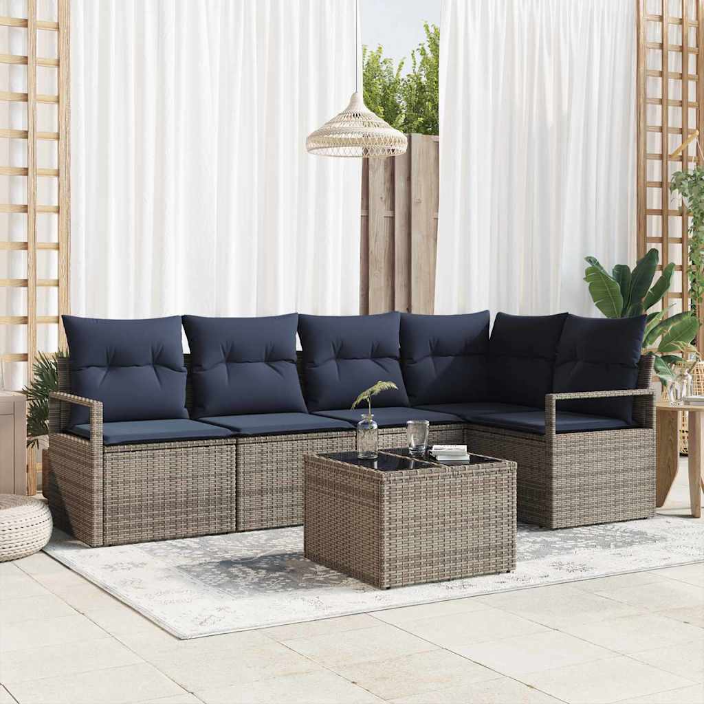 Sofa Set mit Kissen Grau Poly Rattan