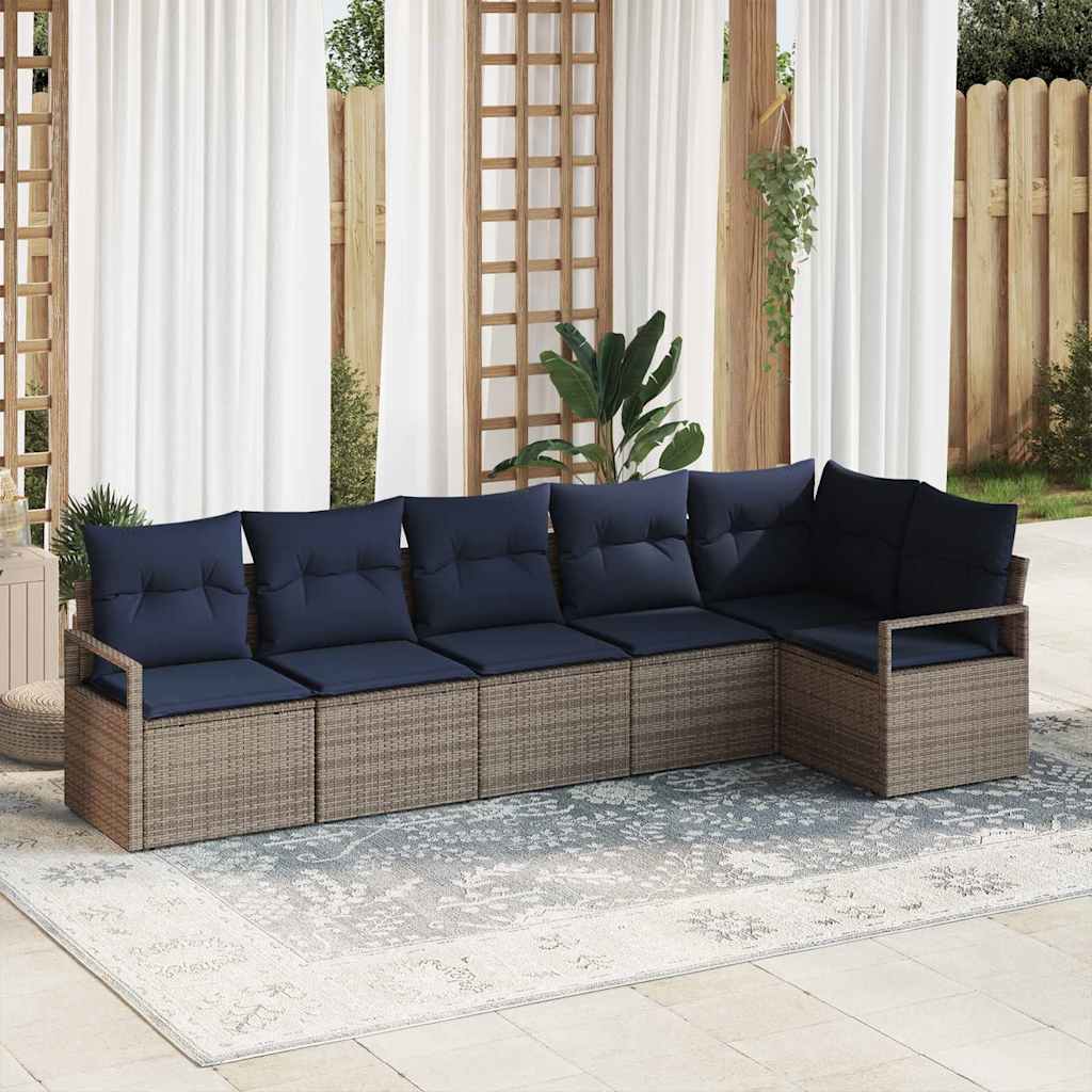 Sofa Set 6 stk. Grau [Synthetisch]: Poly Rattan