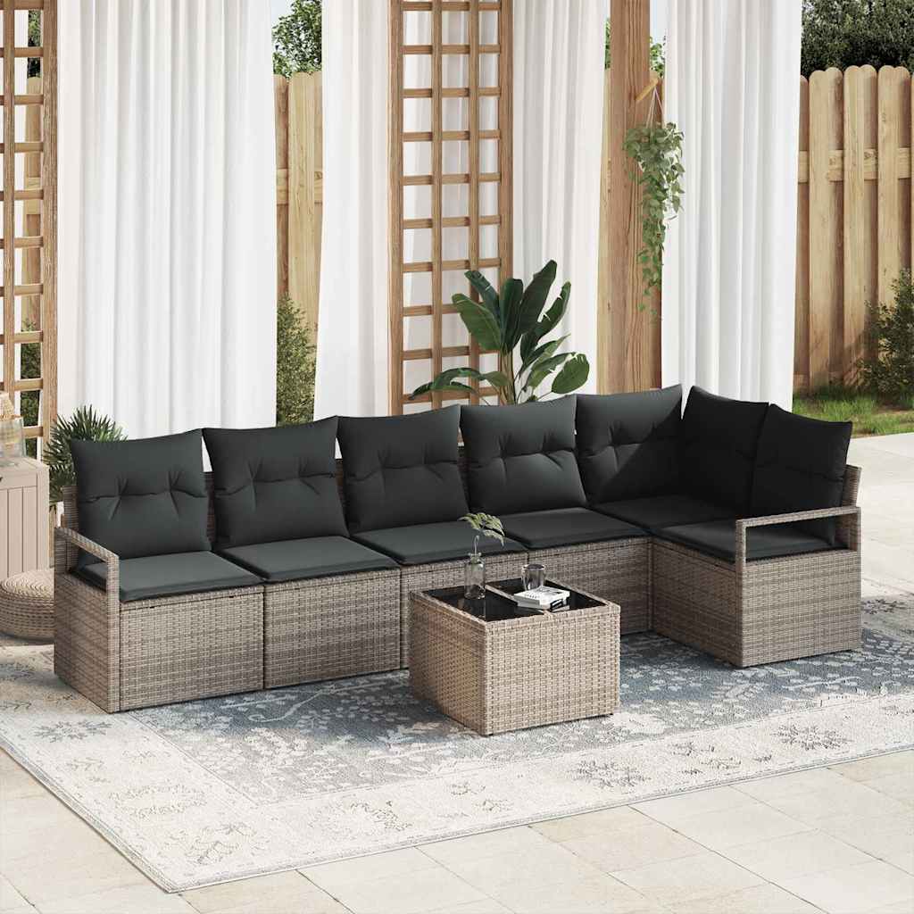 Sofa Set 7 stk. Grau [Synthetisch]: Poly Rattan