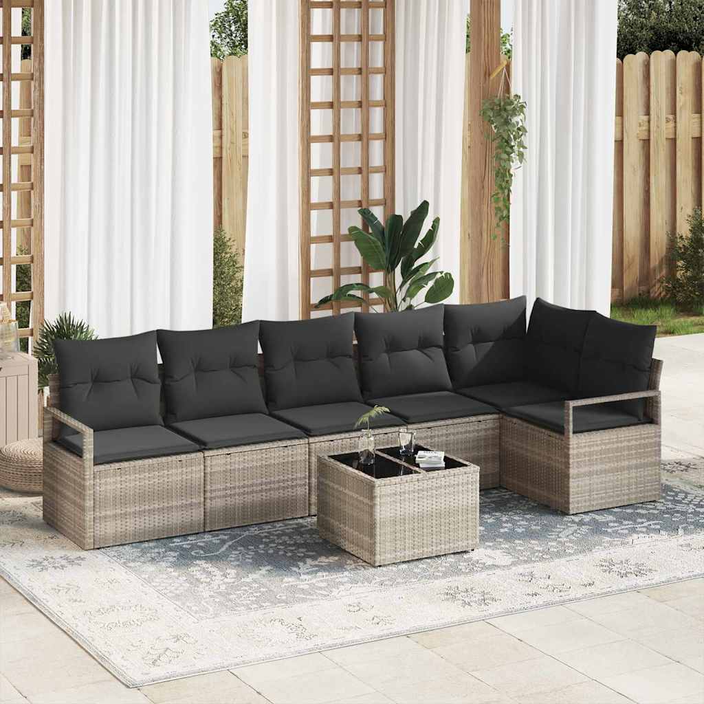 Sofa Set 7 stk. Hellgrau [Synthetisch]: Poly Rattan