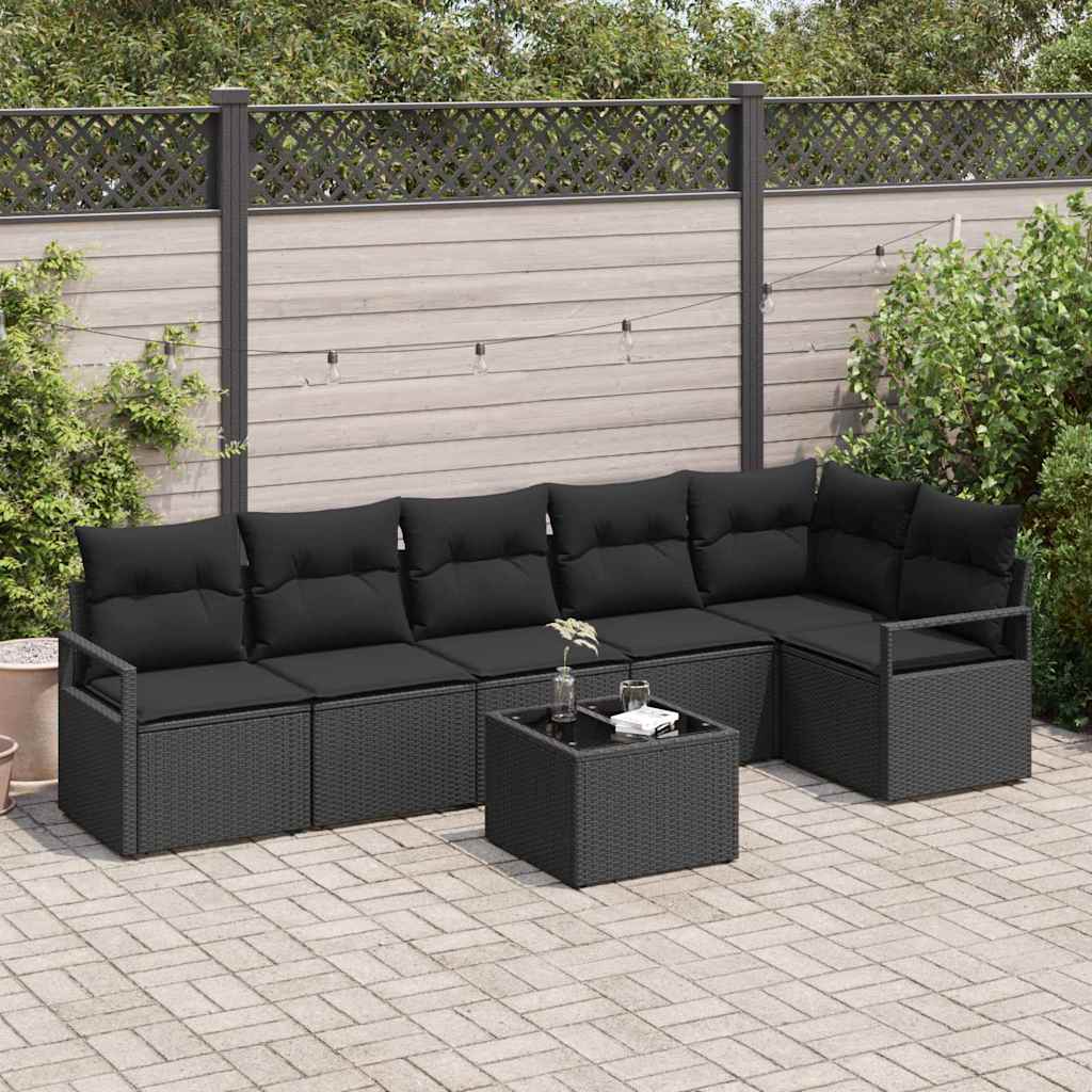 Sofa Set 7 stk. Schwarz [Synthetisch]: Poly Rattan