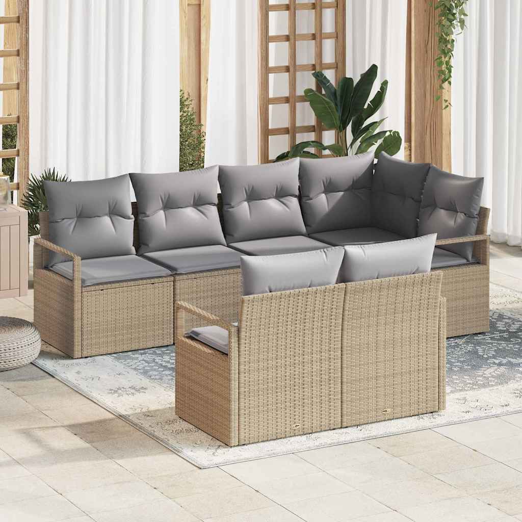 Sofa Set 7 stk. Beige [Synthetisch]: Poly Rattan