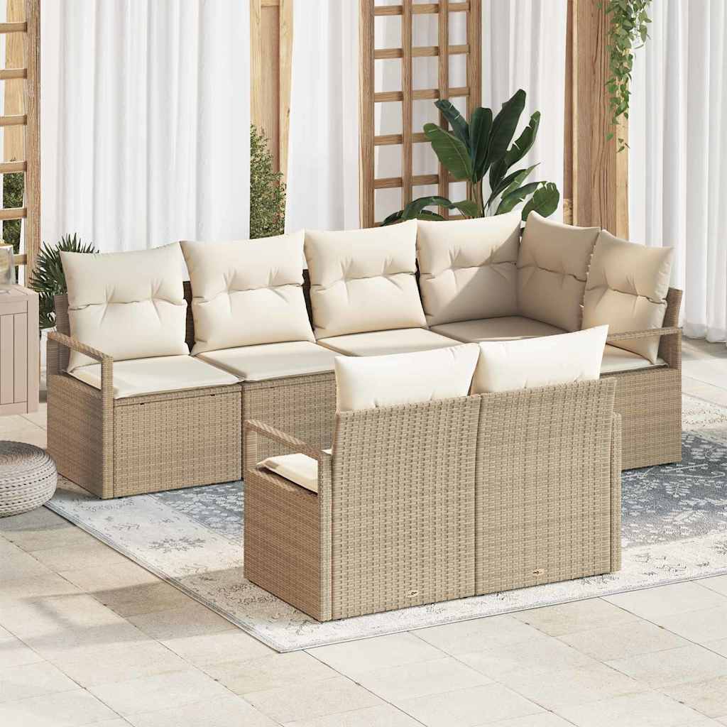 Sofa Set 7 stk. Beige [Synthetisch]: Poly Rattan