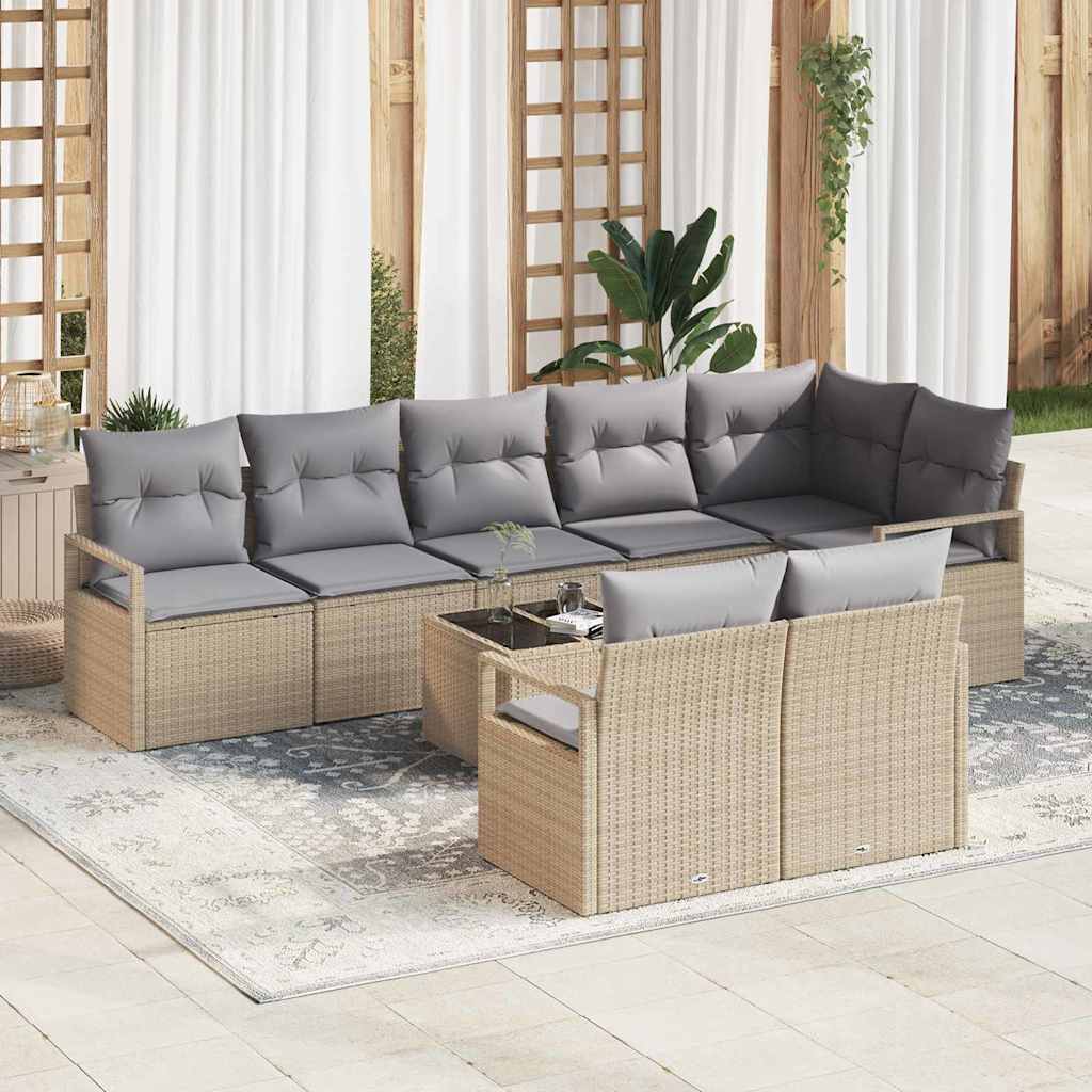 Sofa Set 9 stk. Beige [Synthetisch]: Poly Rattan