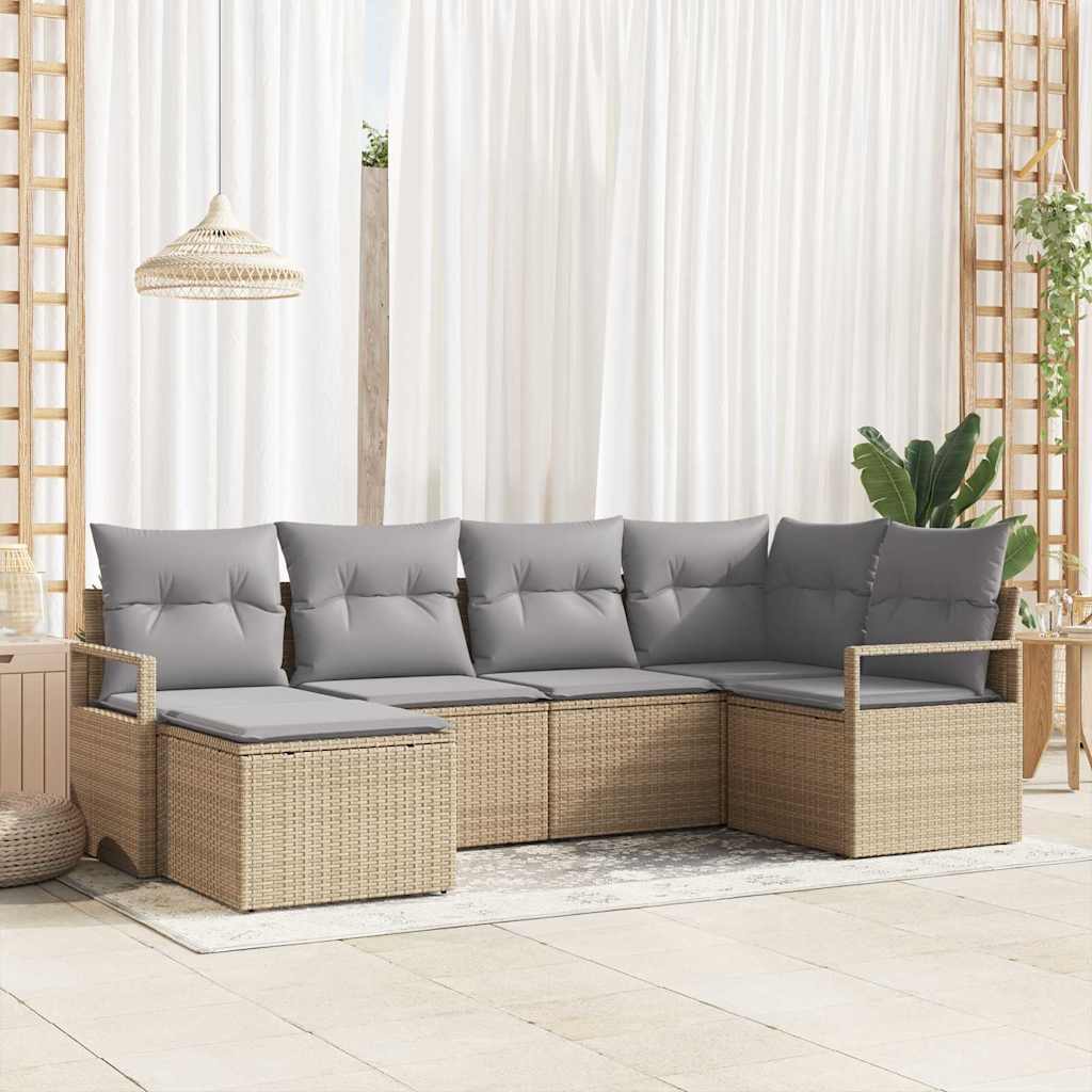 Sofa Set 6 stk. Beige [Synthetisch]: Poly Rattan