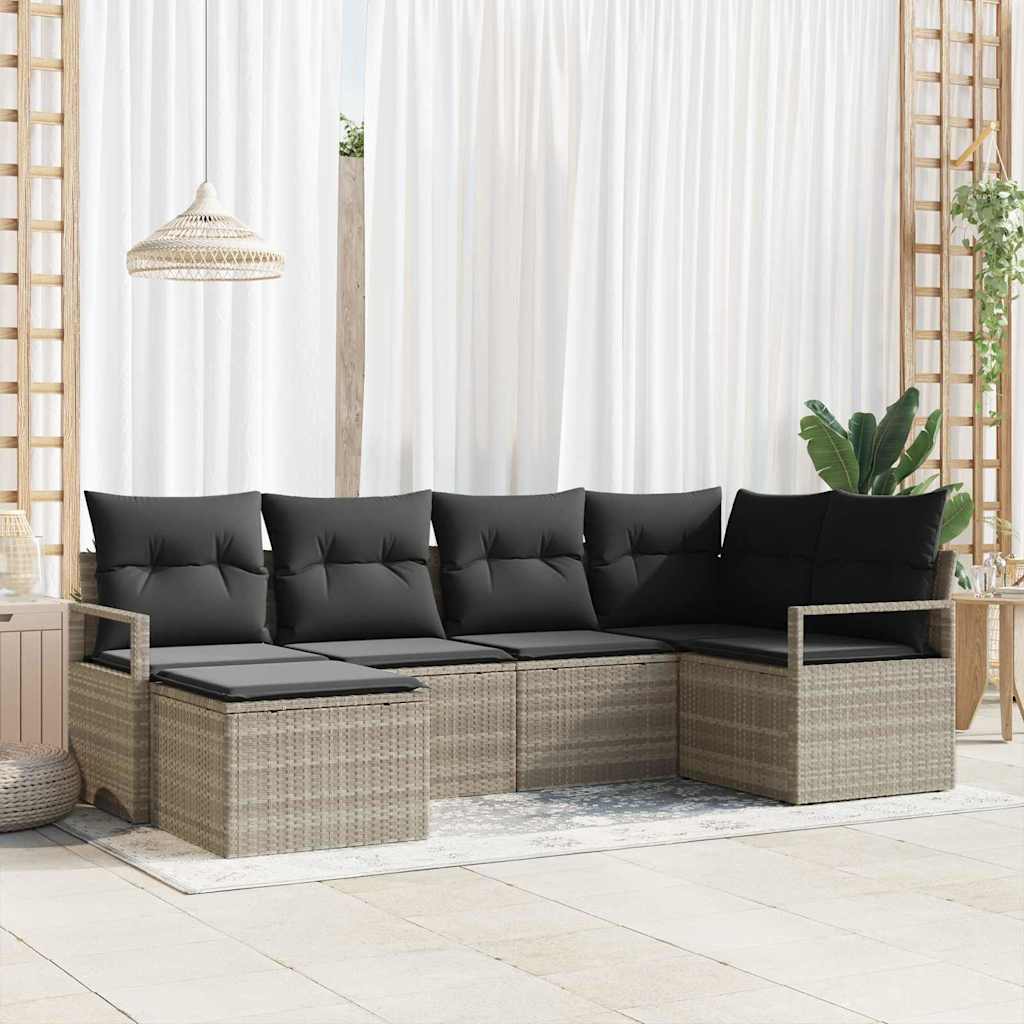 Sofa Set 6 stk. Hellgrau [Synthetisch]: Poly Rattan
