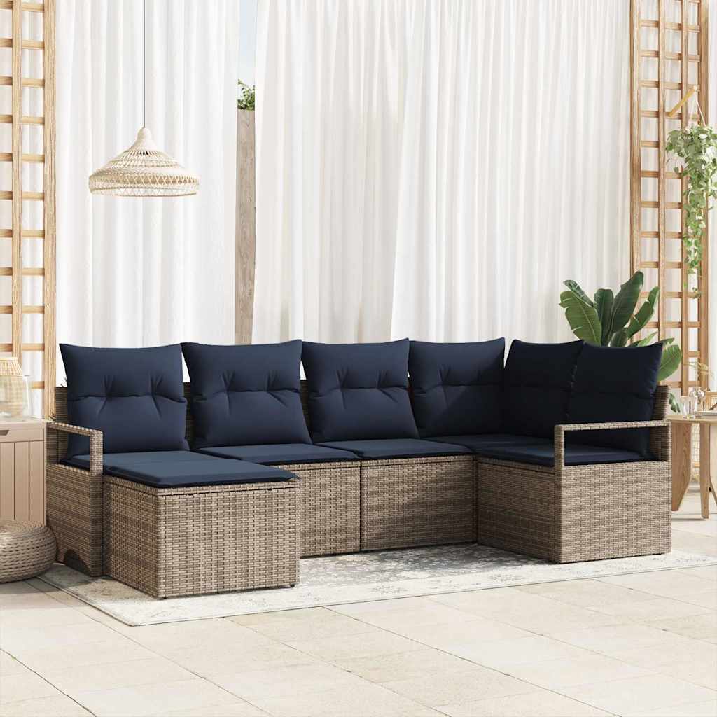 Sofa Set 6 stk. Grau [Synthetisch]: Poly Rattan