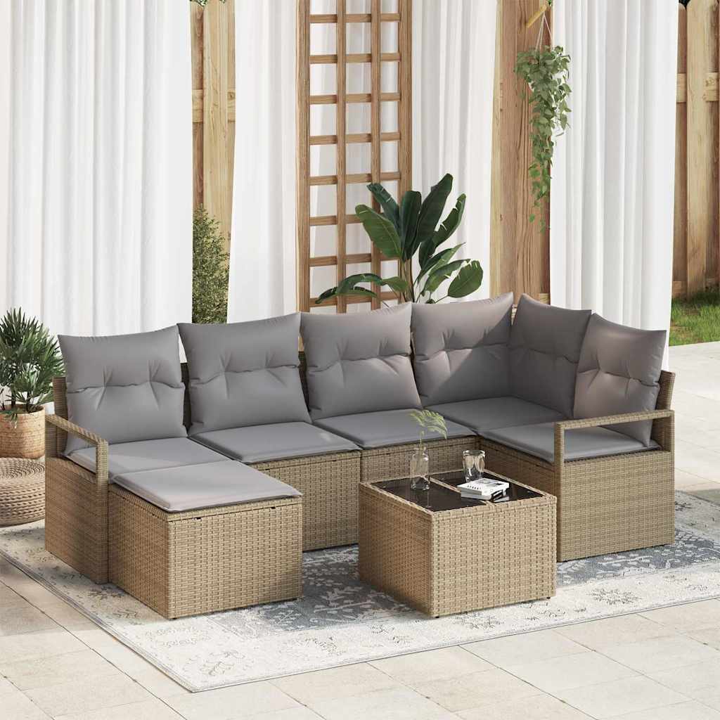 Sofa Set 7 stk. Beige [Synthetisch]: Poly Rattan