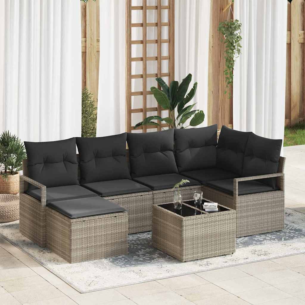 Sofa Set 7 stk. Hellgrau [Synthetisch]: Poly Rattan