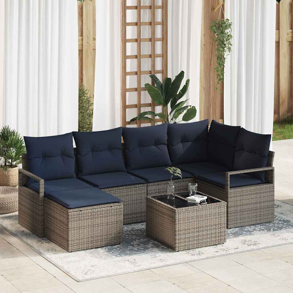 Sofa Set 7 stk. Grau [Synthetisch]: Poly Rattan