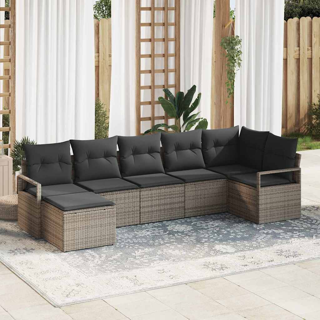 Sofa Set 7 stk. Grau [Synthetisch]: Poly Rattan