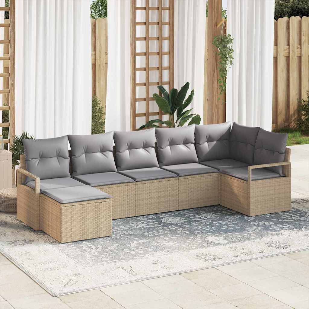 Sofa Set 7 stk. Beige [Synthetisch]: Poly Rattan