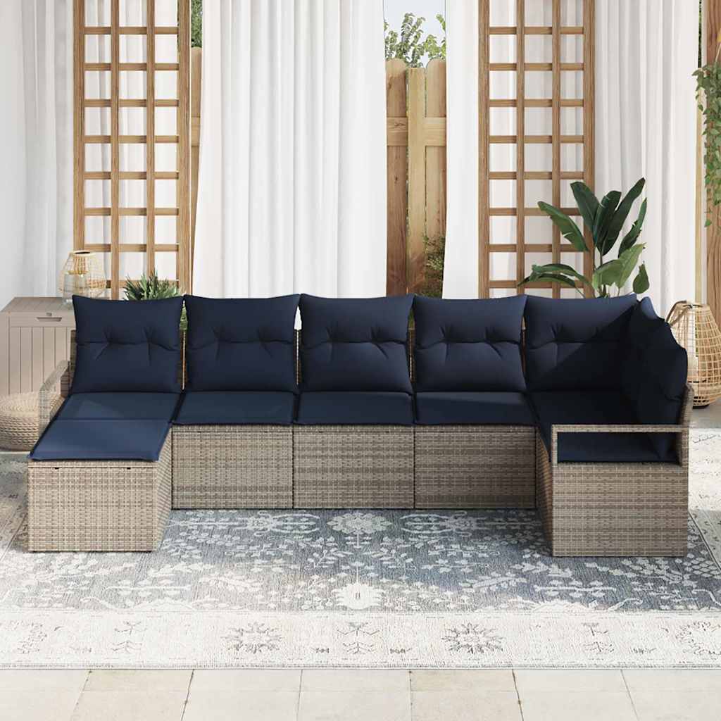 Sofa Set 7 stk. Grau [Synthetisch]: Poly Rattan