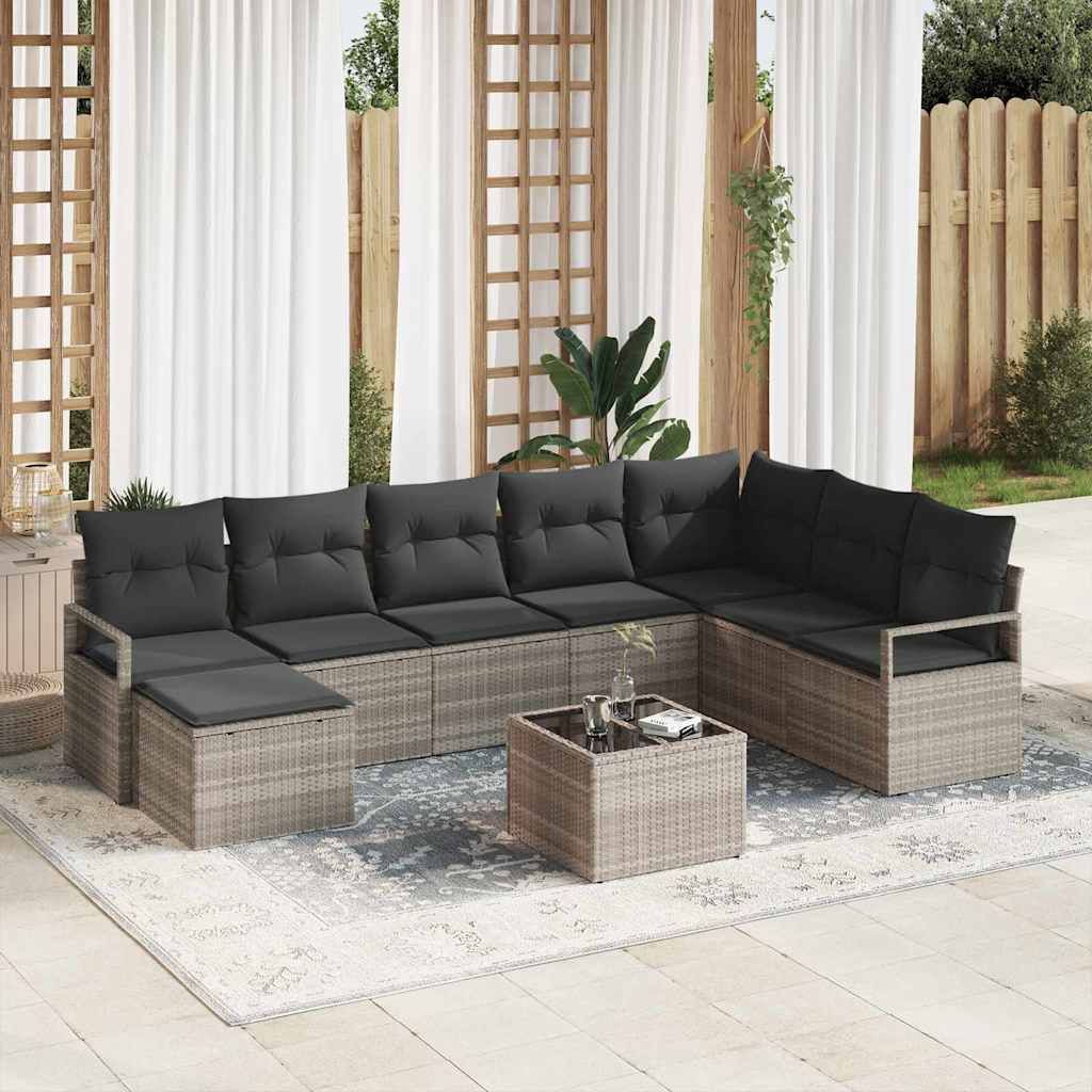 Sofa Set 8 stk. Hellgrau [Synthetisch]: Poly Rattan