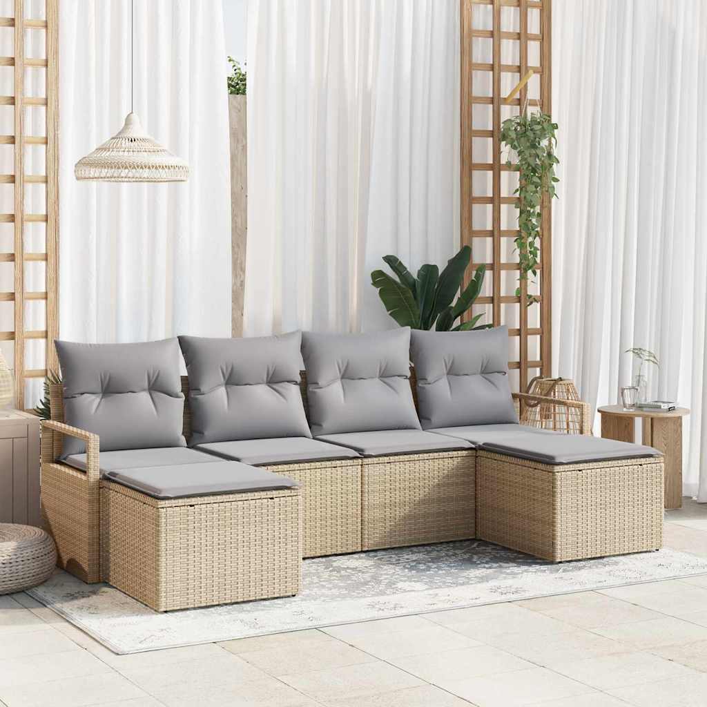 Sofa Set 6 stk. Beige [Synthetisch]: Poly Rattan